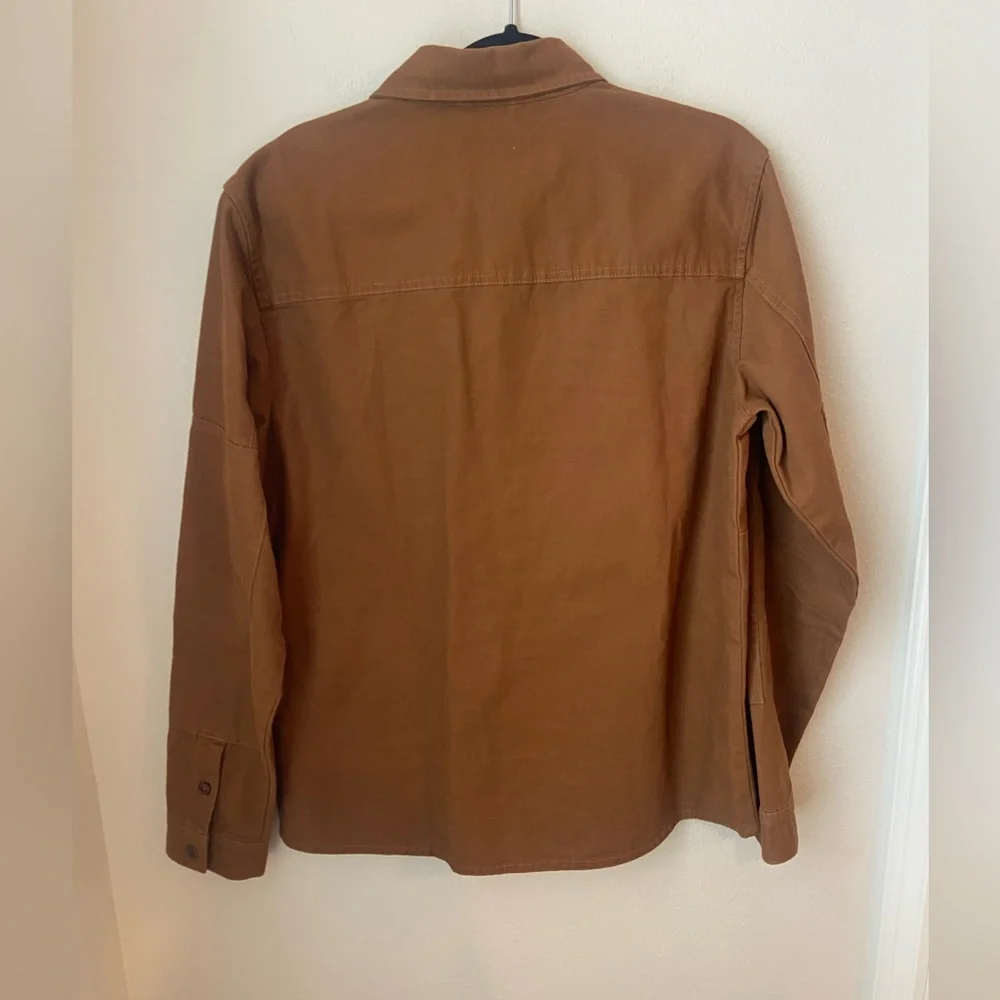 Marsh Wear Delano Shacket Brown Washed Canvas Snap Jacket Camo Lined Size M